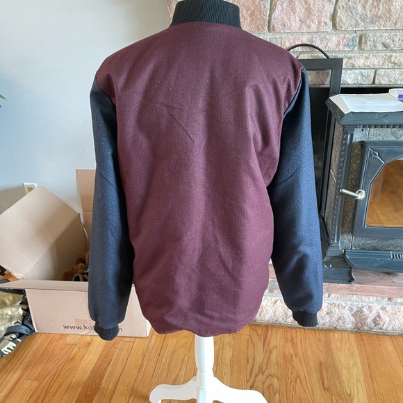 H&M Native Youth Brand Mens Maroon & Navy/Black Bomber Fall Jacket NEW! Sz. M/L - Picture 3 of 7